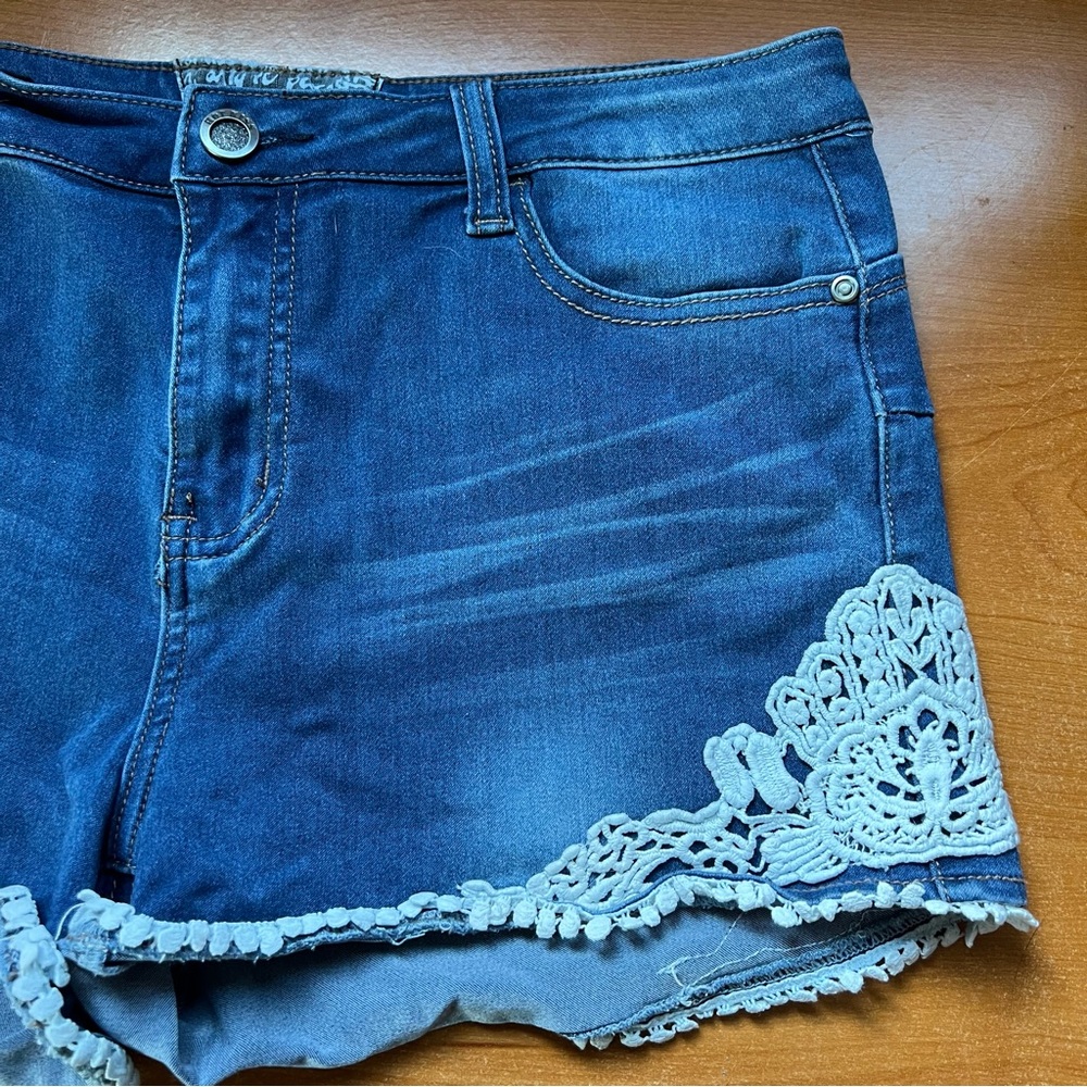 Short Blue Jean Shorts with Lace Sides